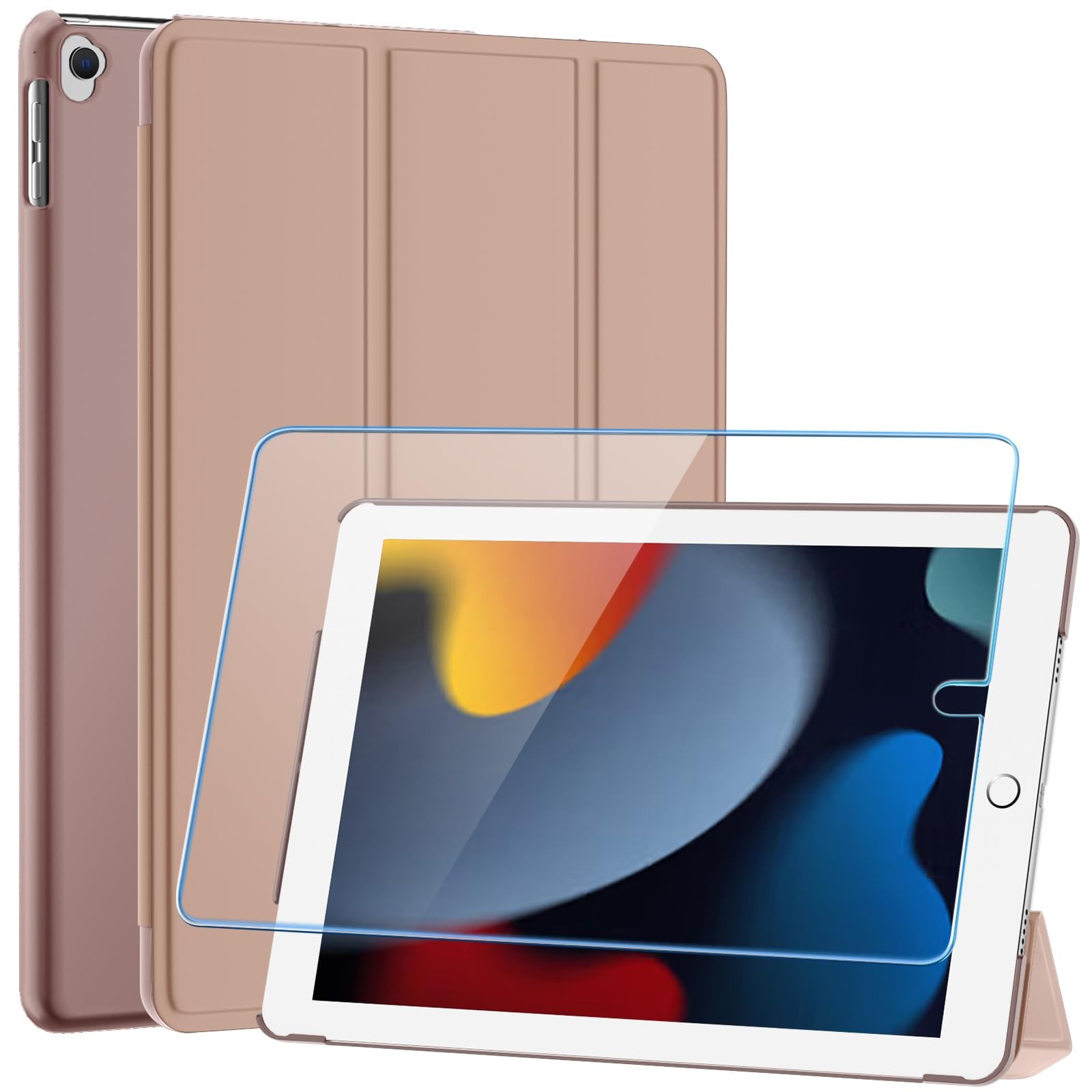 For iPad 10.2" 9th 8th 7th Gen Case Smart Cover Screen Protector Rose Gold