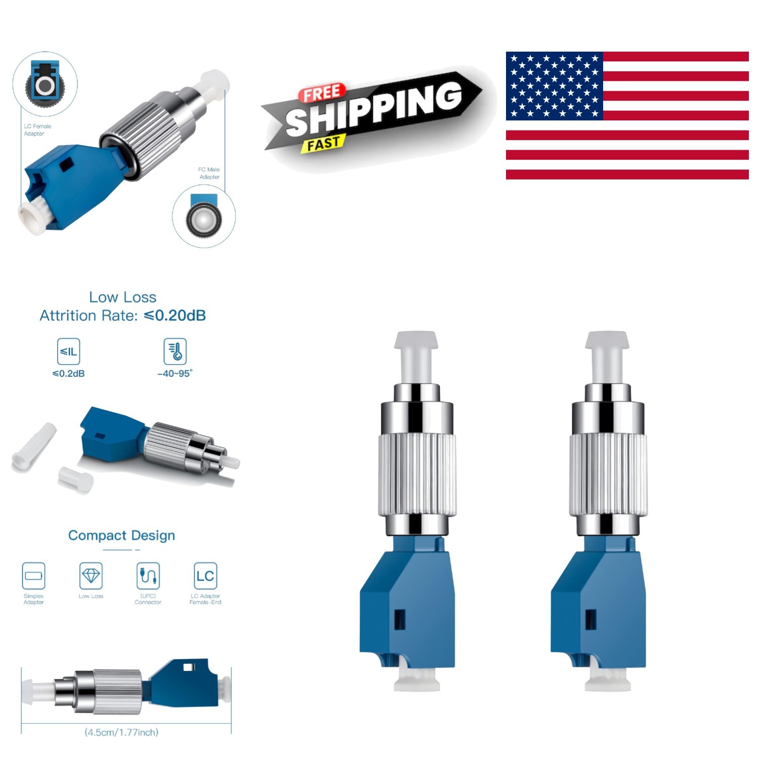 Visual Fault Locator Fiber Adapter 2Pcs FC Male to LC Female Compact Design