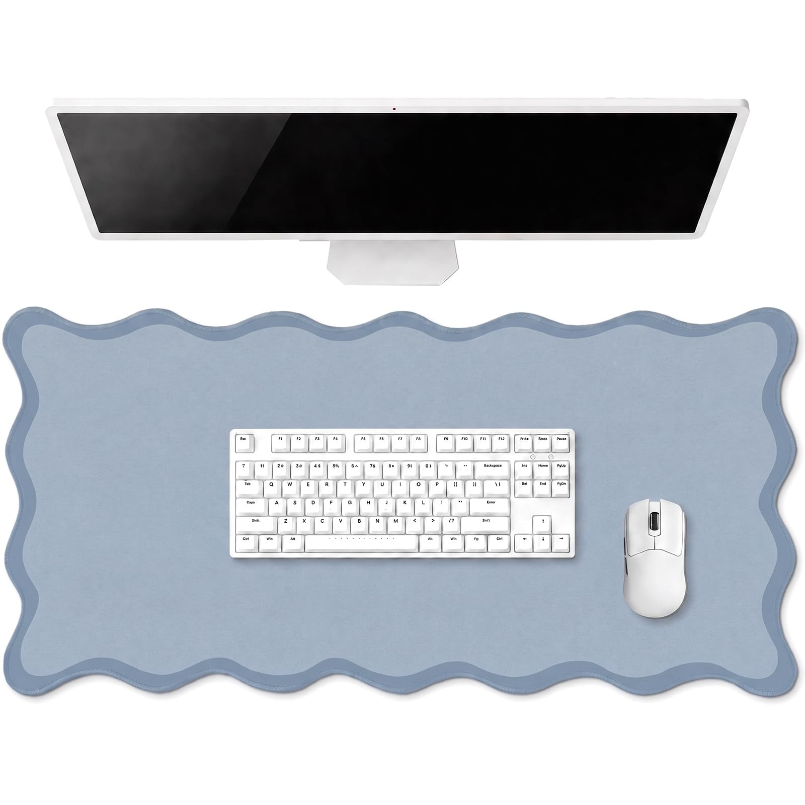 Hahafelt Large Scalloped Desk Mat Pad, Dusty Blue, 31.5 x 15.8 Inches