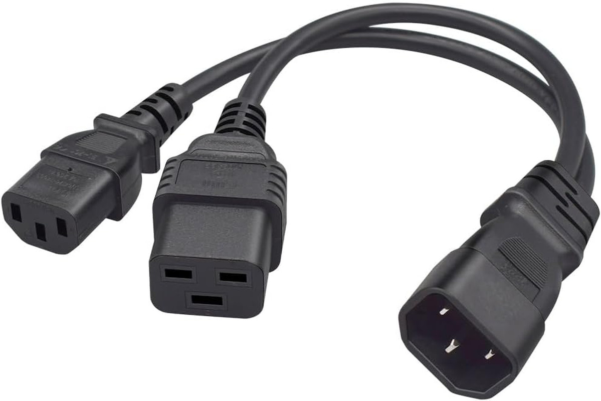 0.32M/1FT IEC320 C14 to C13+C19 PDU/UPS Server Y Splitter Adapter Extension Powe