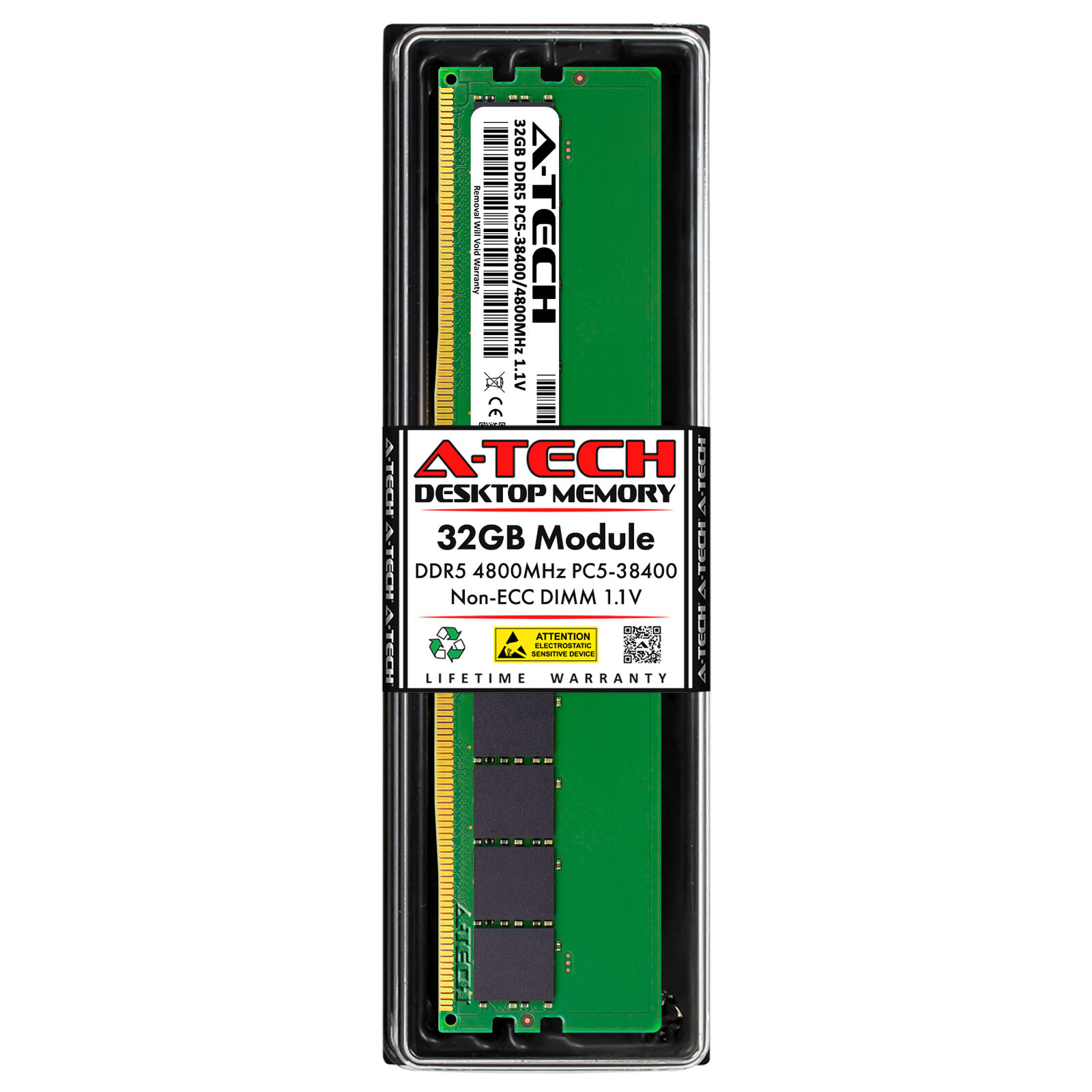 A-Tech 32GB PC5-38400 Desktop DIMM DDR5 4800MHz 288-Pin Non-ECC Memory RAM 1x32G