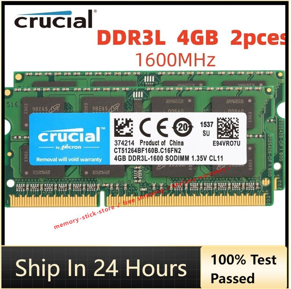 CRUCIAL DDR3 (4GB x2) 8GB 1600 MHz PC3-12800 PC3L DDR3L Laptop SODIMM Memory RAM