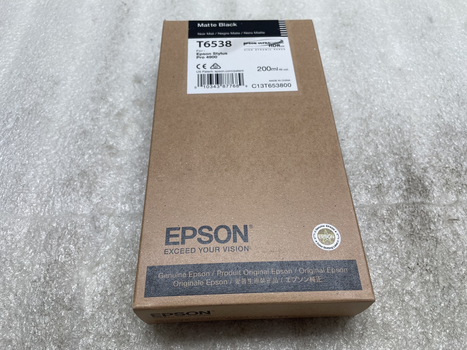 Genuine Epson T6538 Matte Black Ink Cartridge 200ml Stylus Pro 4900 Exp: 03/2020