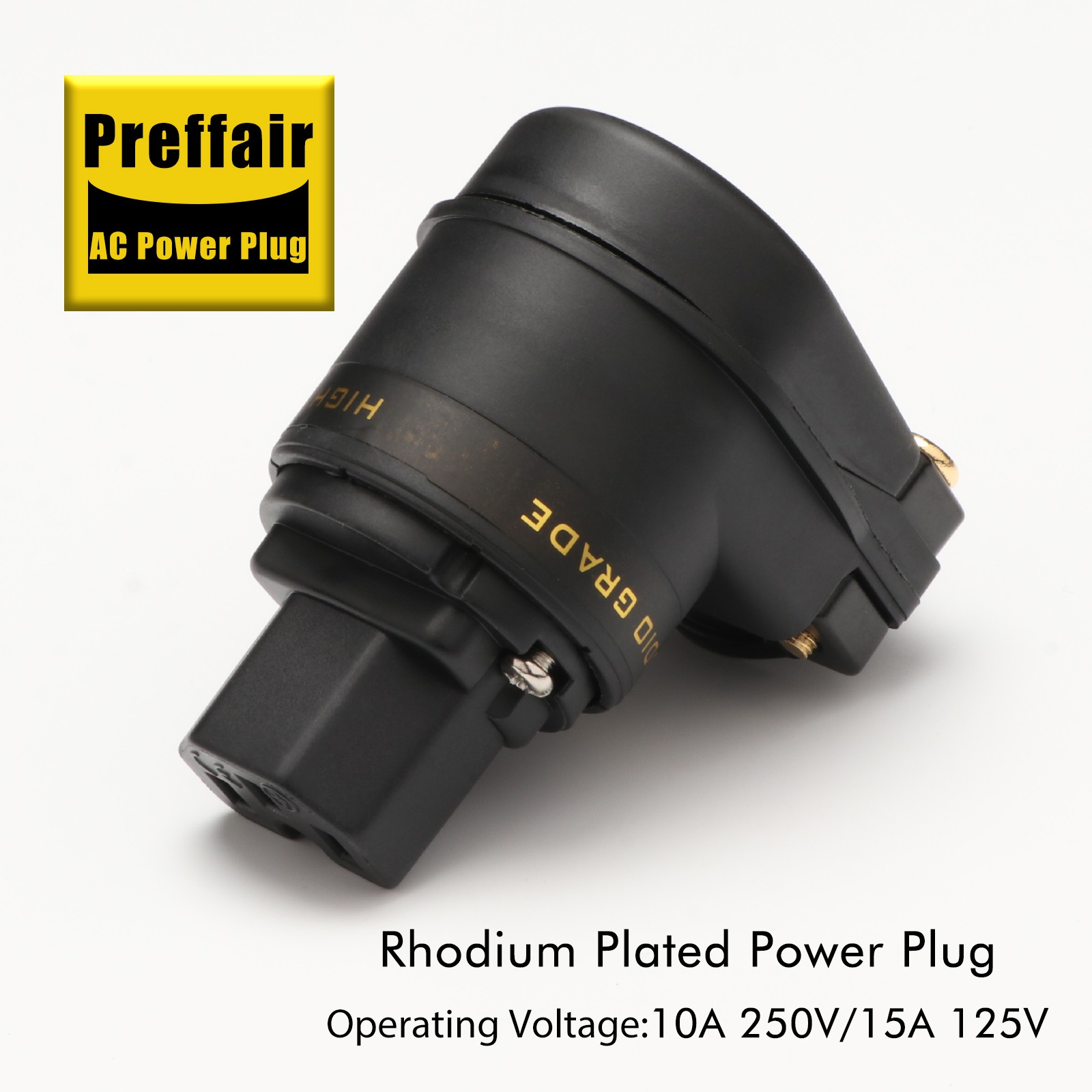 Pair Rhodium/Gold Plated US Right Angle HIFI Power Plug to IEC320 C15 Female