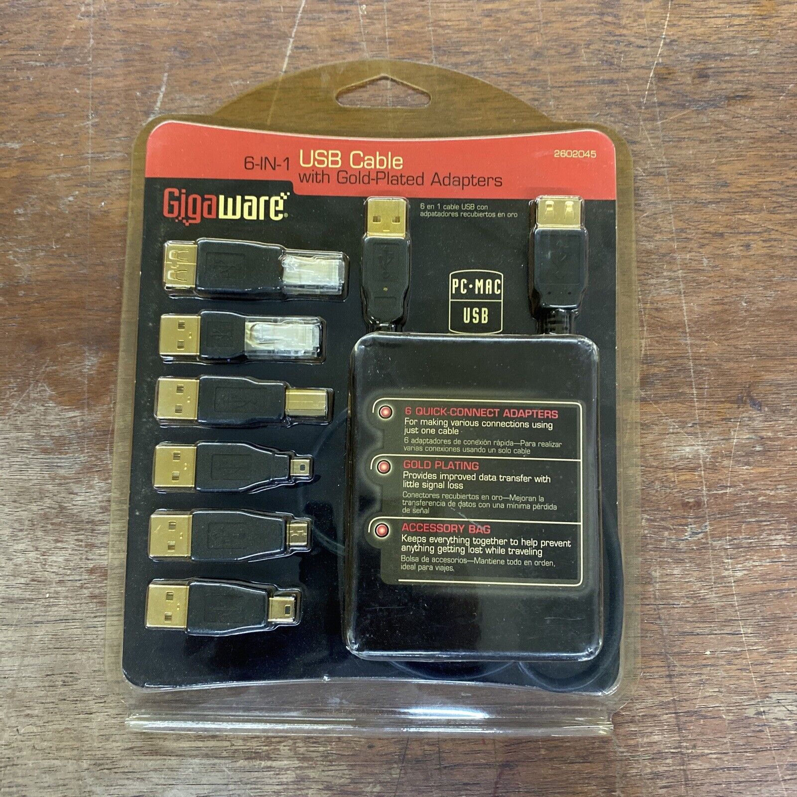 NEW GIGAWARE 6-IN-1 USB CABLE WITH GOLD PLATED ADAPTERS-PC-MAC-2602045
