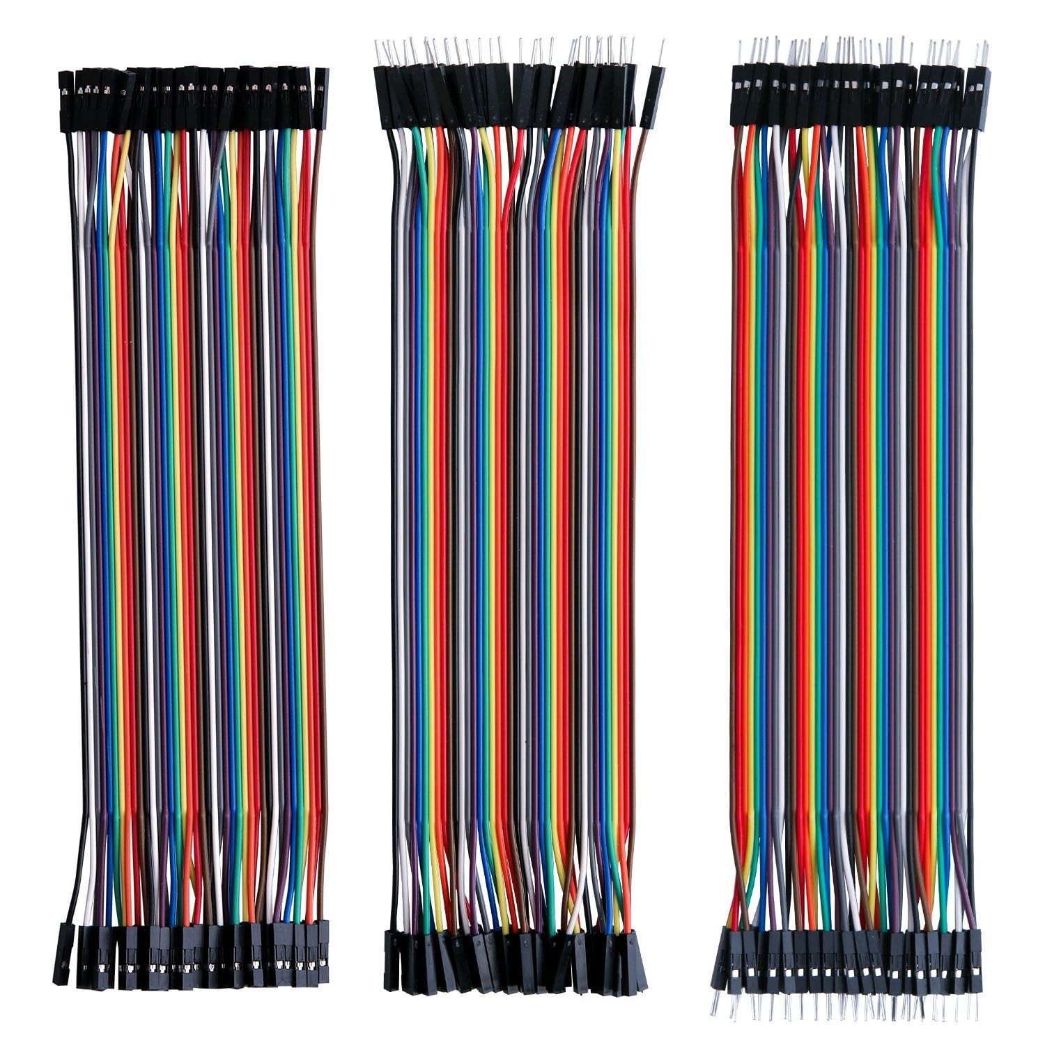 ELEGOO 120pcs Multicolored Dupont Wire MF, MM, FF for Breadboard Jumper