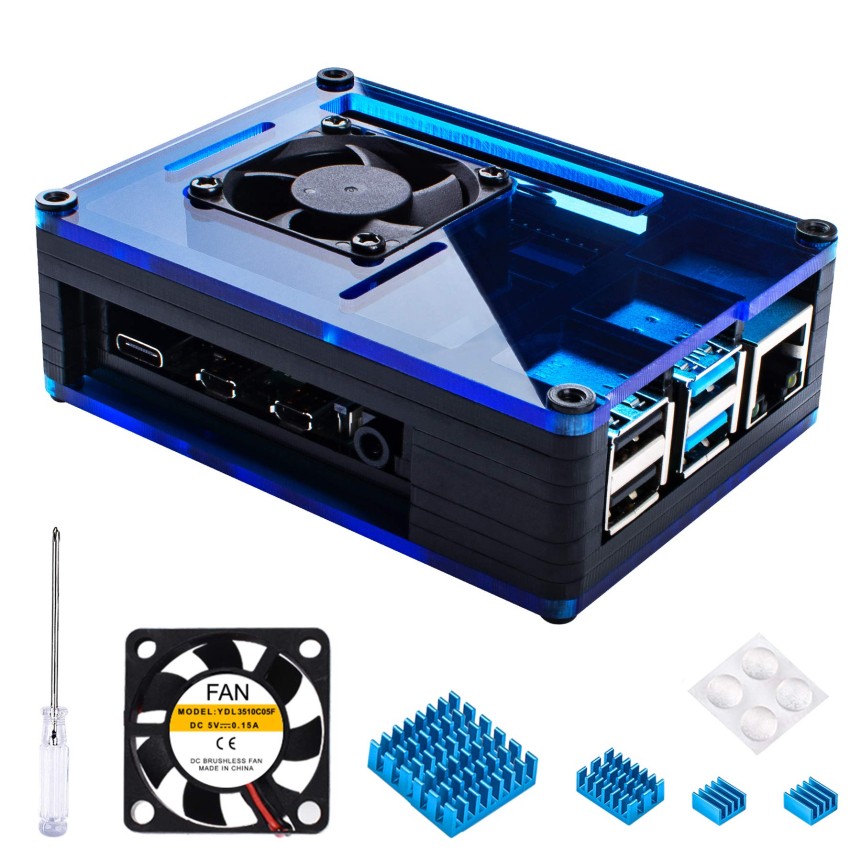 Miuzei Case for Raspberry Pi 4 with Fan Cooling, 4 Pcs Aluminum Heat Sinks, Case