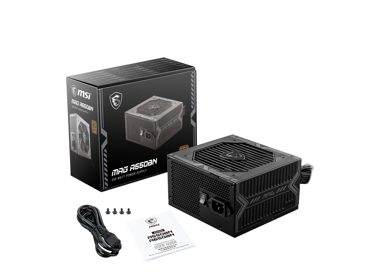 MSI MAG A550BN, Non-Modular Compact 550W Power Supply, 80+ Bronze, Low-Noise