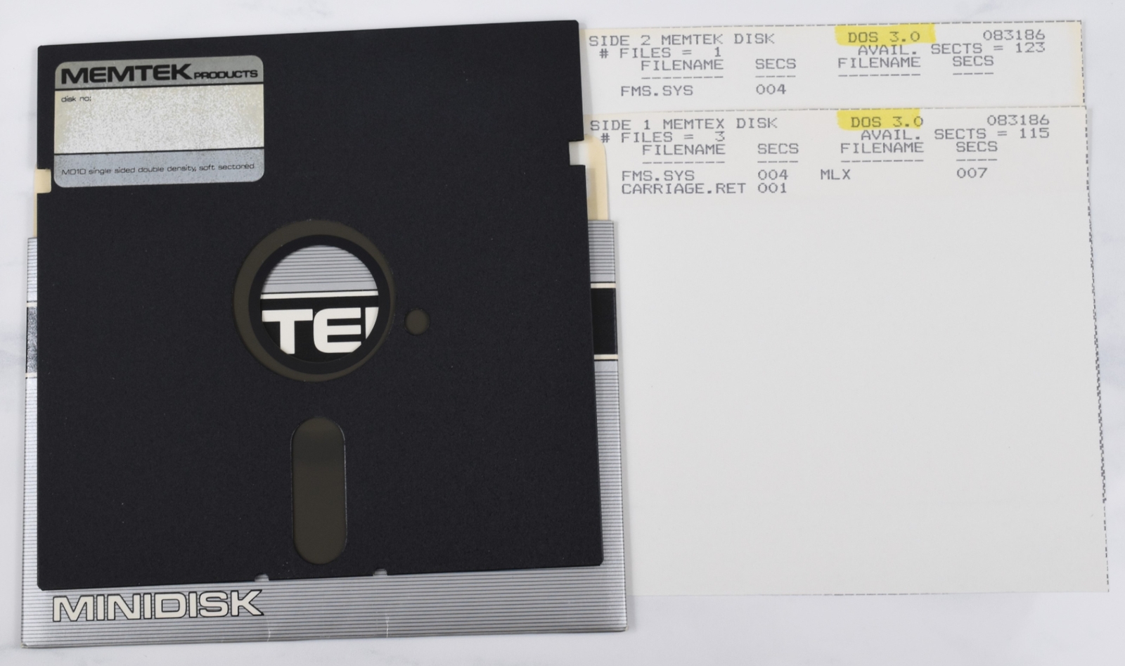 Vintage Memtek Computer Floppy Disk-Collectible, Untested, As-Is (DOS 3.0)