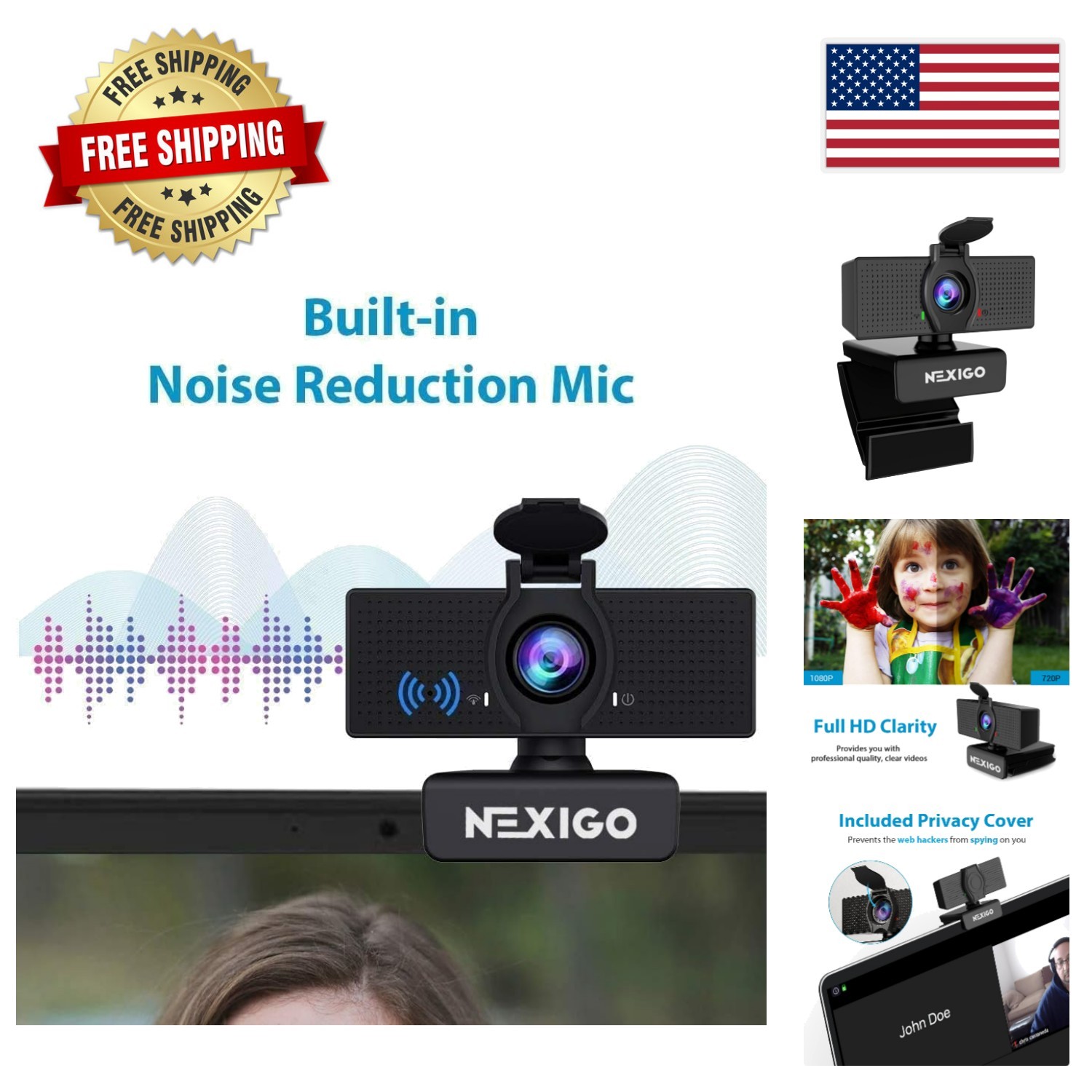 Professional 1080P Webcam with Microphone, Privacy Cover & Compatibility for All
