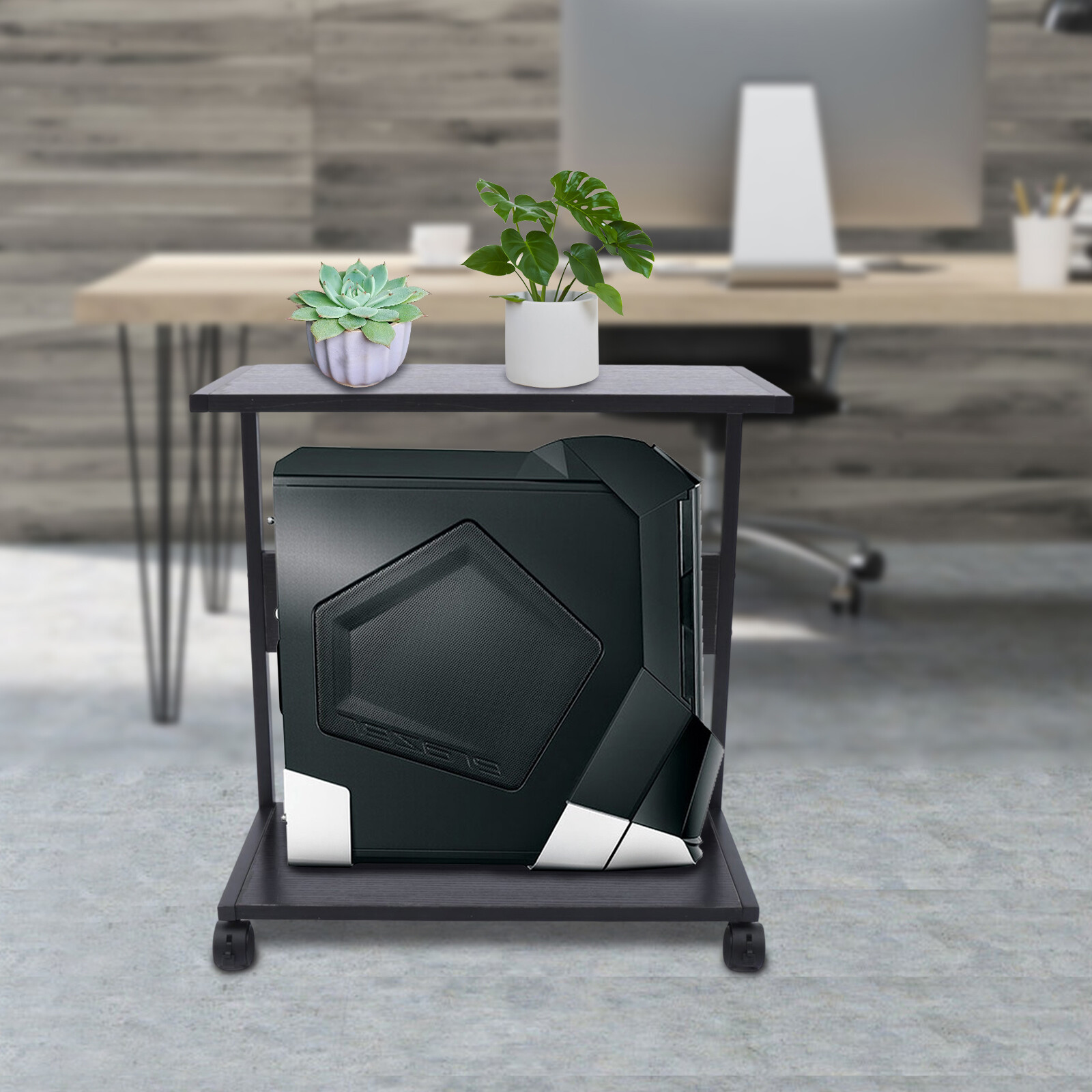 2 Tier Under Desk CPU Holder Cart Mobile Computer Tower Stand PC Rolling Cart