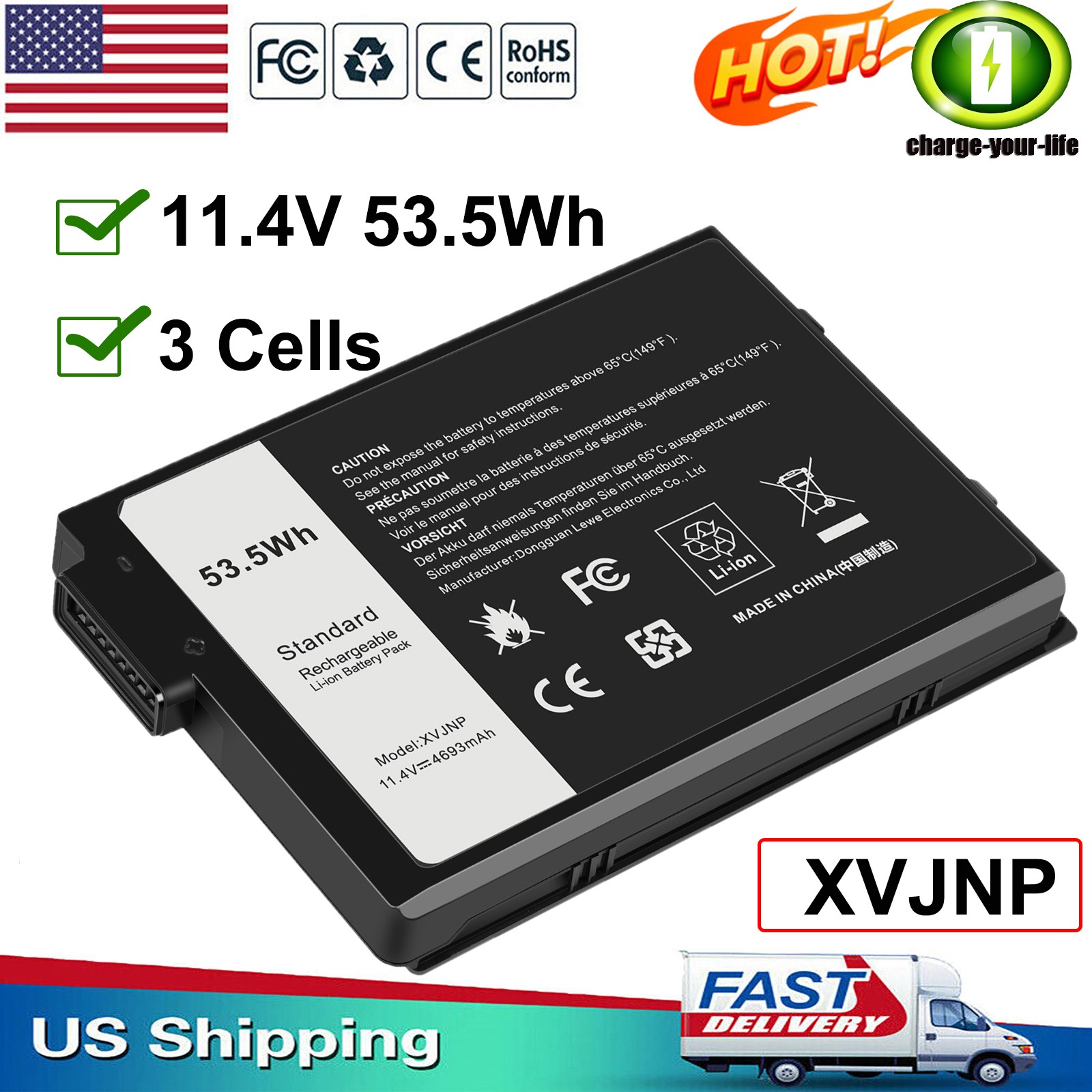 ✅NEW Battery XVJNP For Dell Latitude 5430 7330 Rugged Extreme P148G 11.4V 53.5Wh