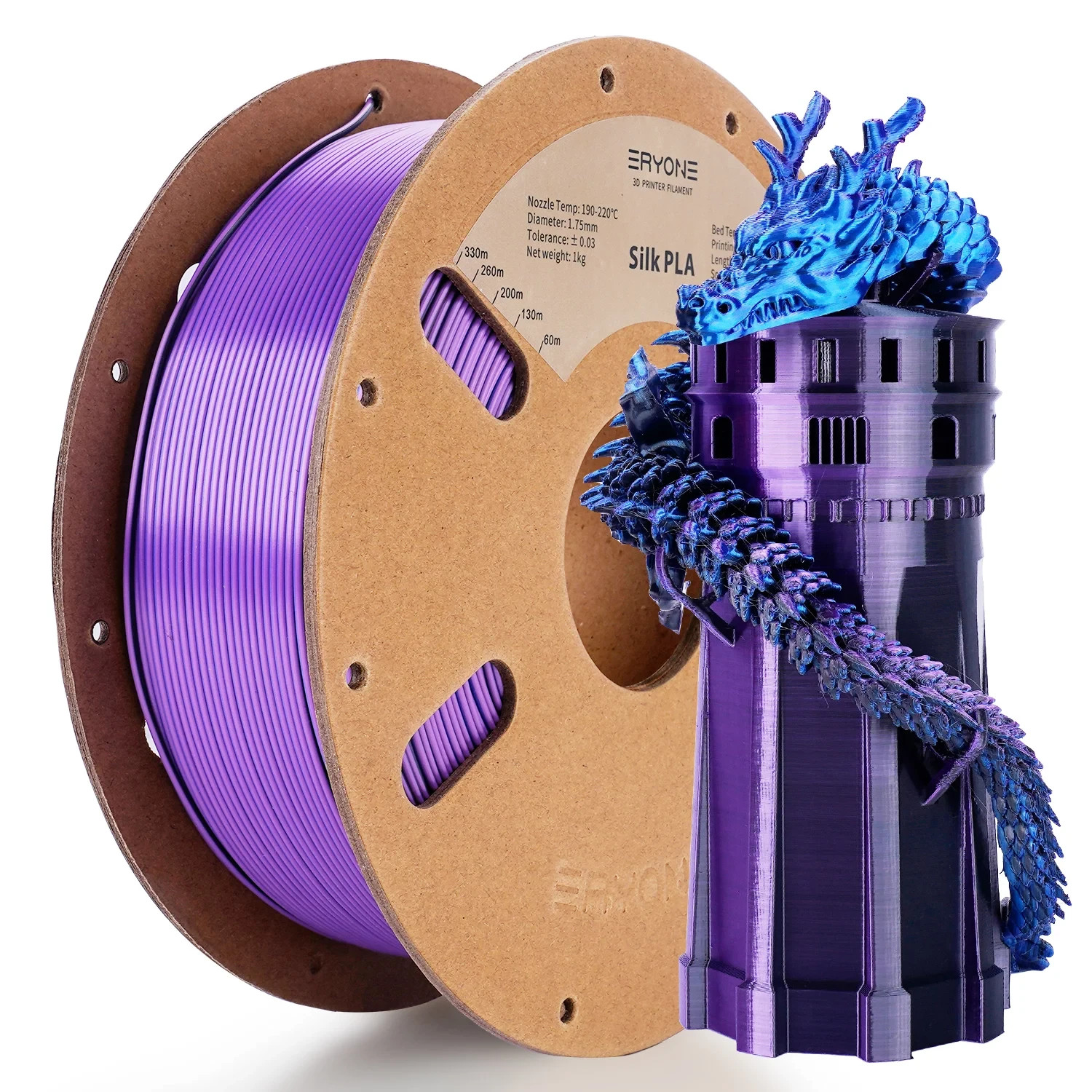 Eryone Tri Color Silk PLA 1.75mm Printer Filament B0102065 Black Blue Purple 1KG