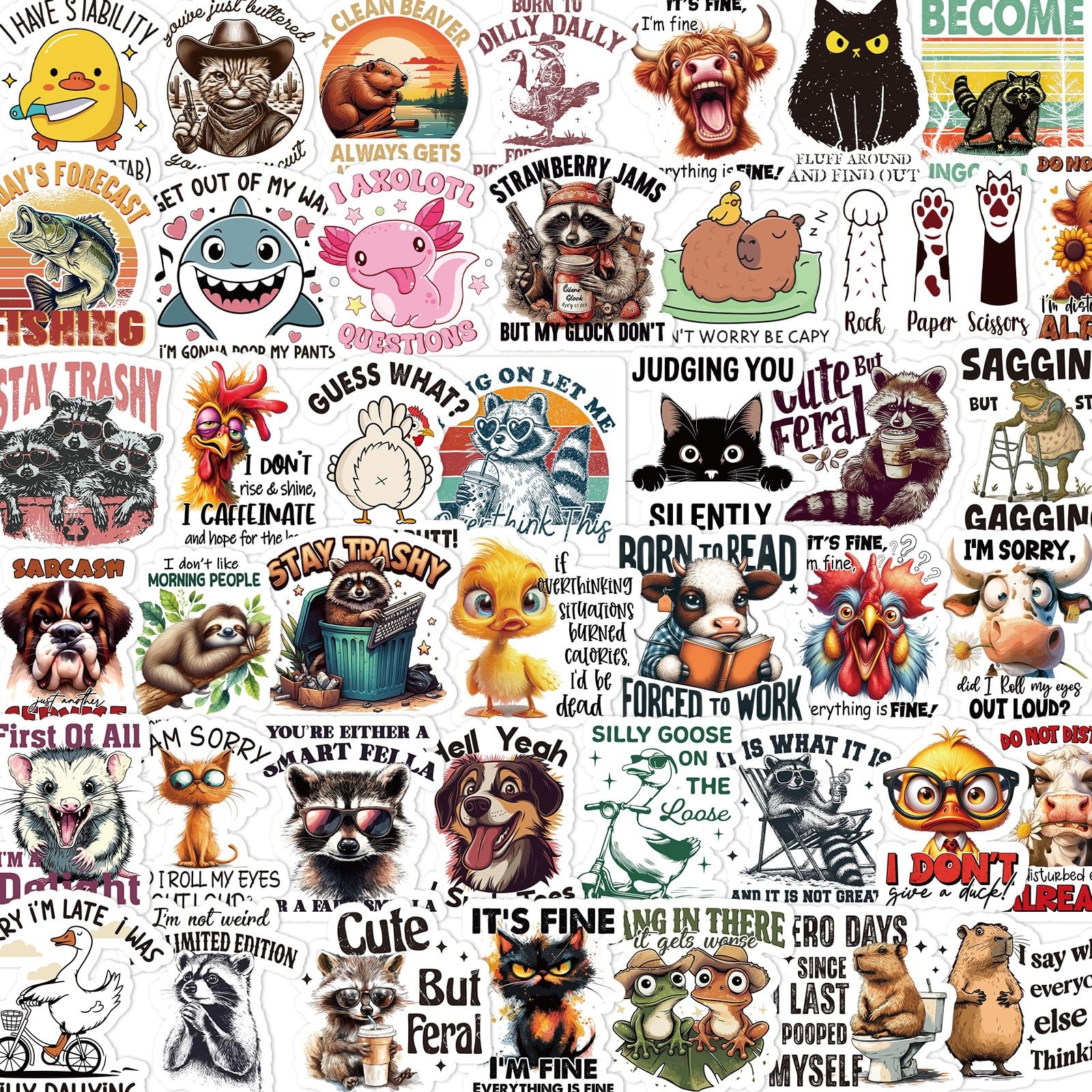 Aposwow 100 Pcs Funny Sarcastic Humor Animal Stickers for Adults