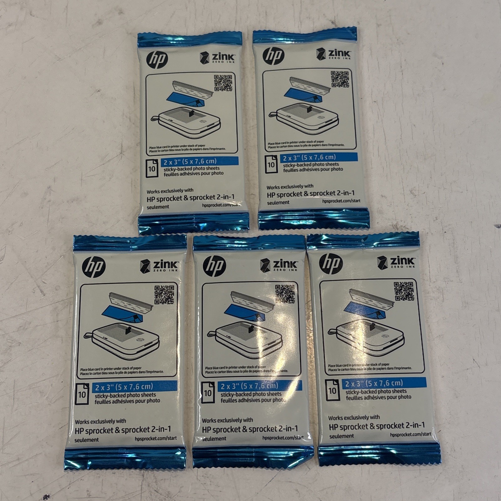 New HP Sprocket 2"x3" Zink Sticky Backed Photo Paper, 50 Sheets, Unboxed