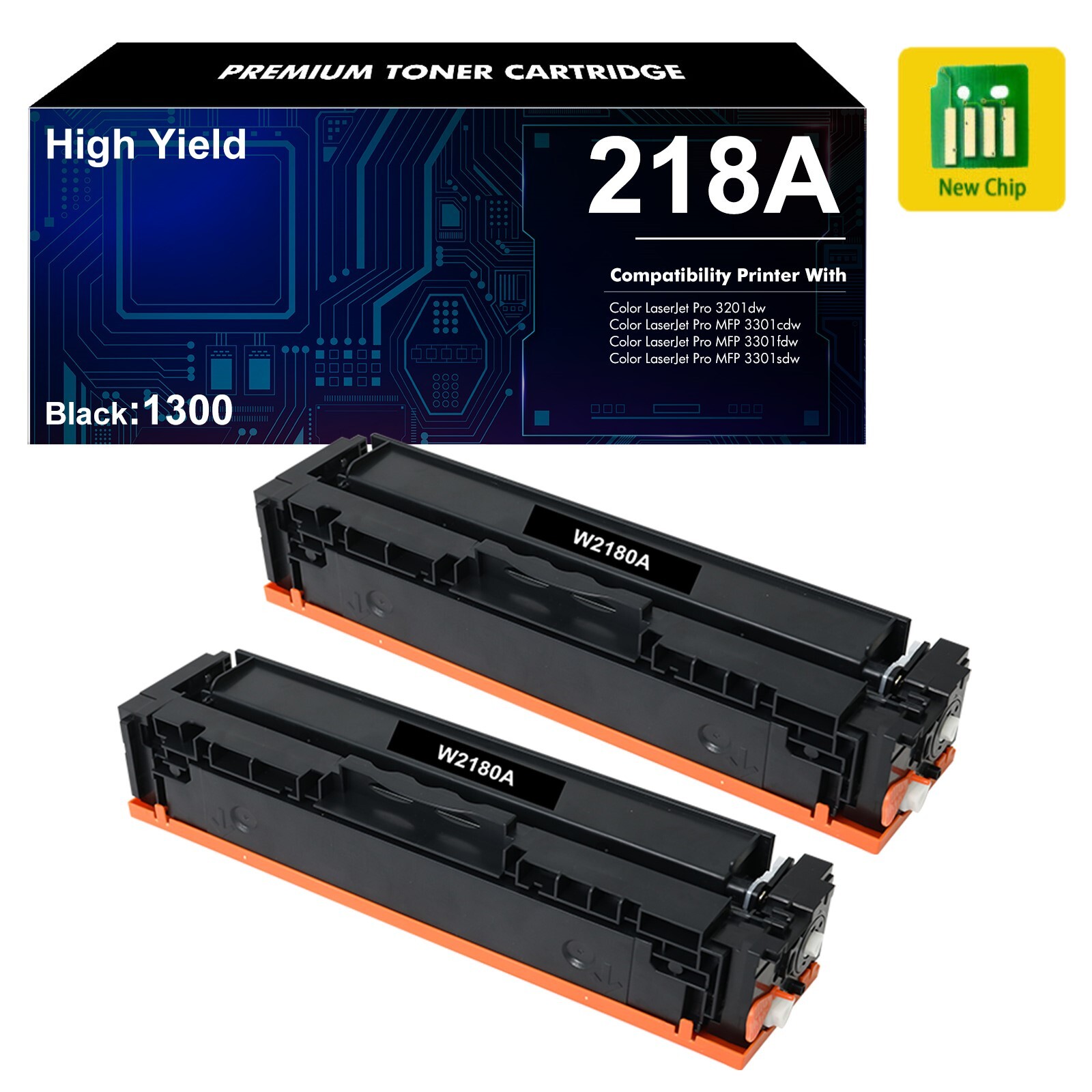 2PK 218A Toner Cartridge With Chip for HP 218A Pro 3201dw, MFP 3301cdw 3301fdw