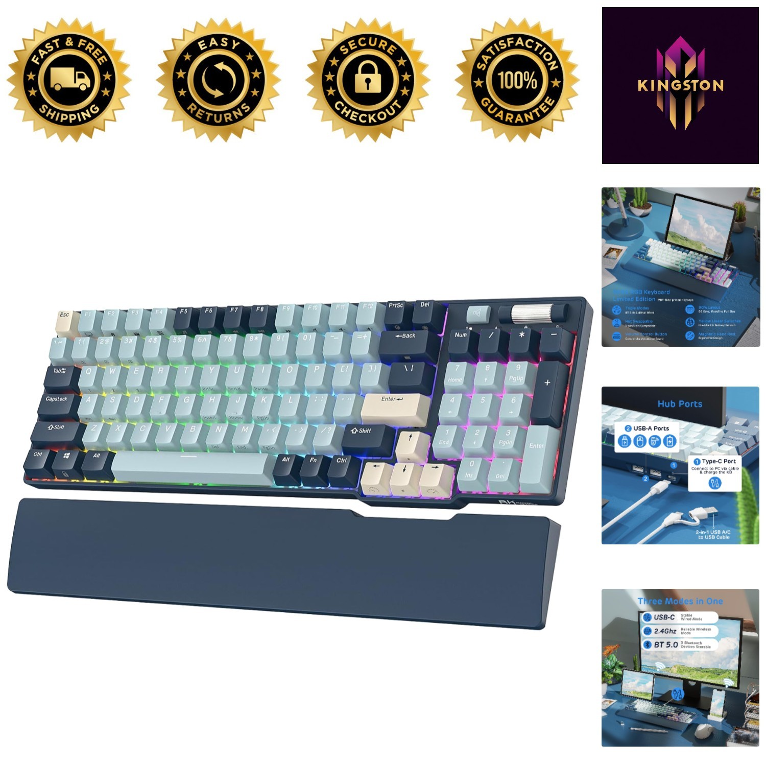 RK96 Contemporary RGB Wireless Gaming Keyboard & Magnetic Wrist Rest for Comfort