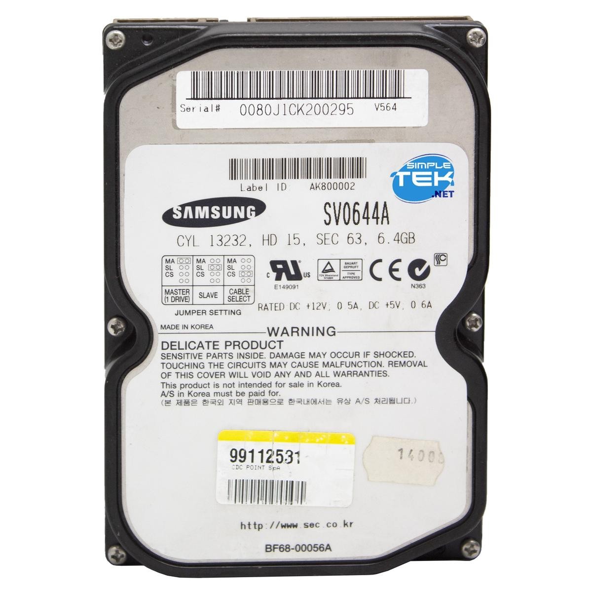 Samsung SV0644A 6,4GB IDE PATA EIDE 3,5" HDD Windows 98 95 2000 XP_
