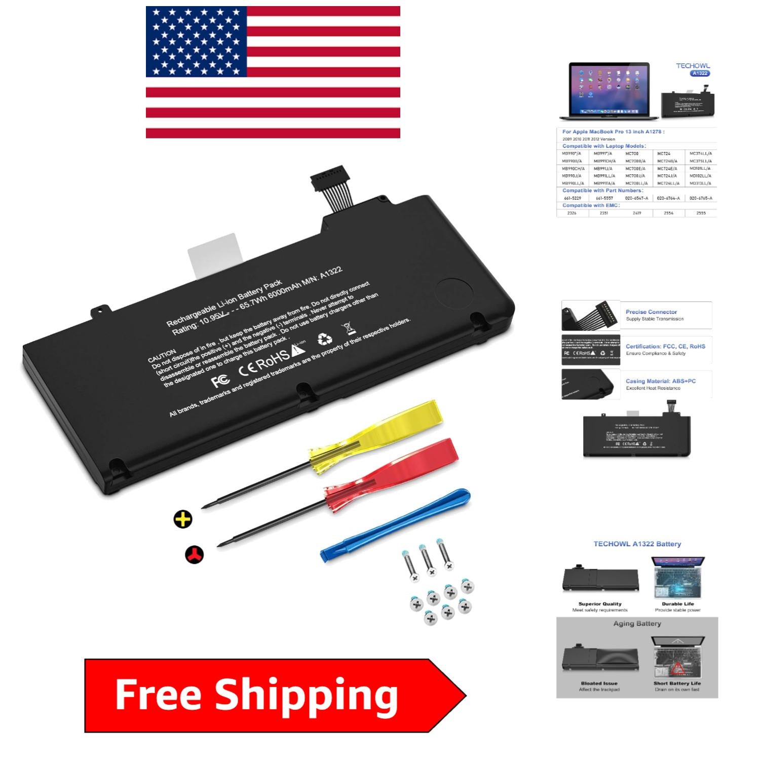 Long Lasting Battery A1322 A1278 for MacBook Pro 13” - Upgraded Safety Features