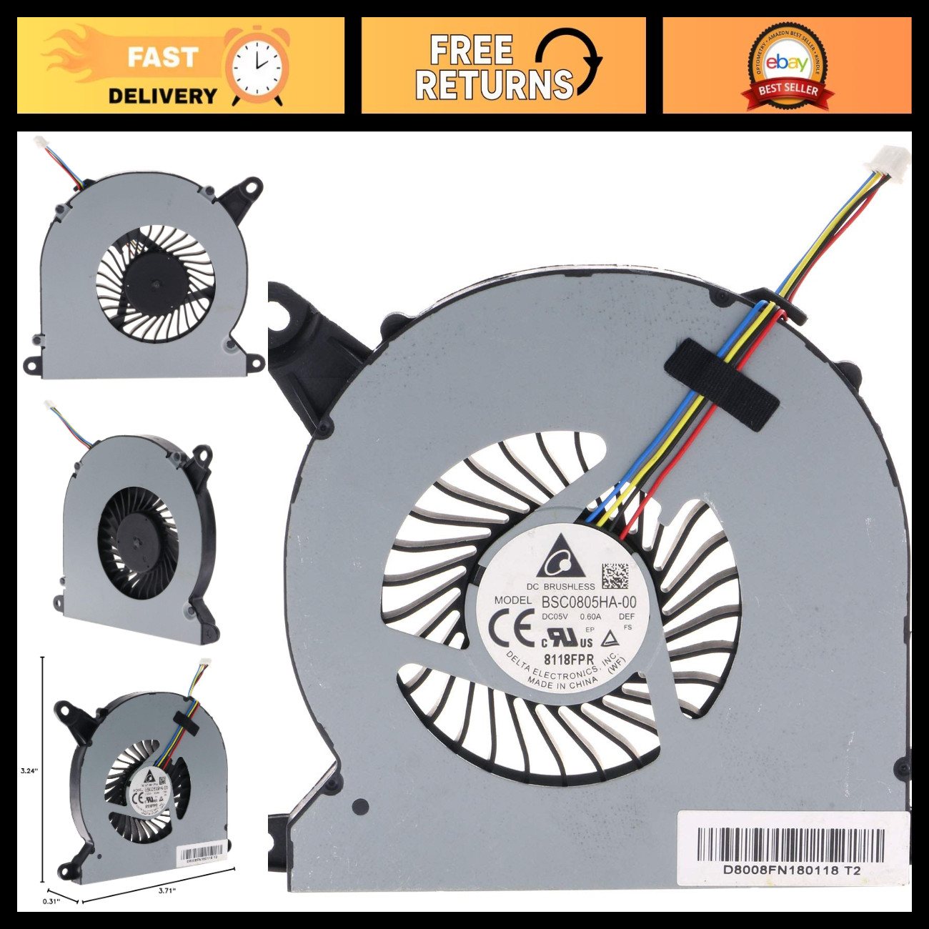 High-Performance Replacement CPU Cooling Fan for Intel NUC8 Series - DC5V 0.60A