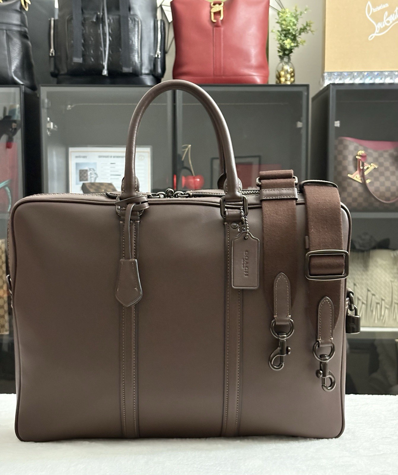 Coach Maple Glove-Tan Leather Briefcase Work Bag -Professional Style