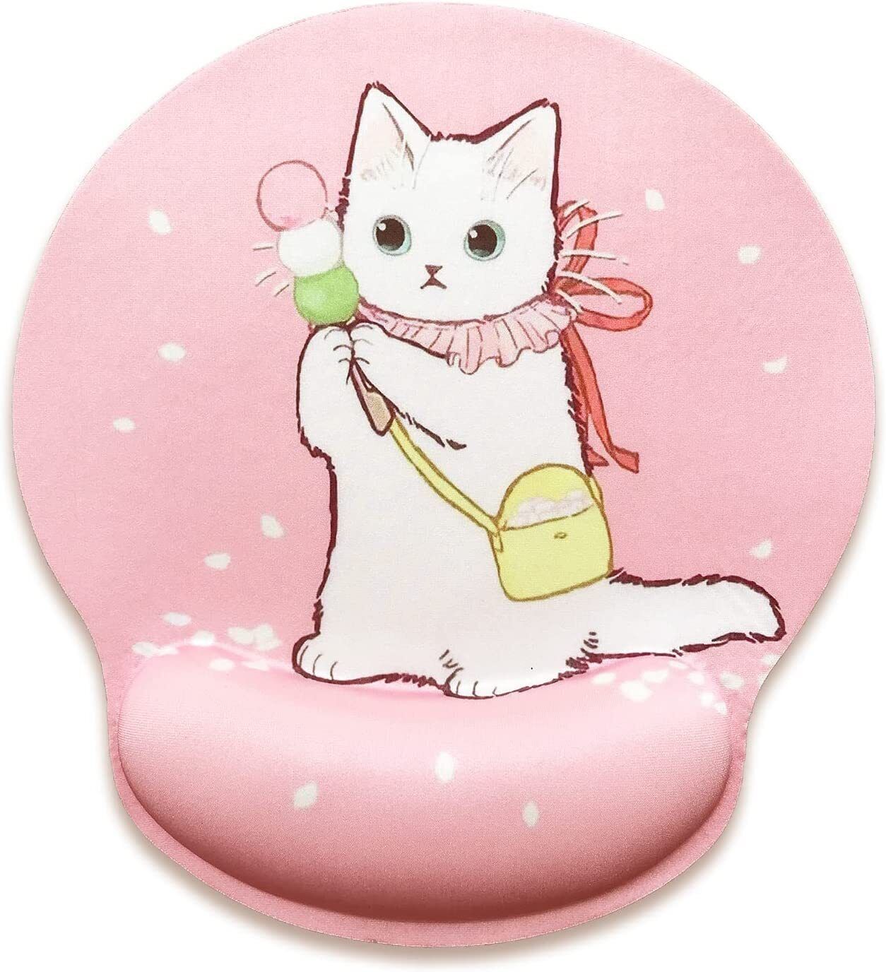 Cat Mousepad Wrist Support with Memory Foam, Pink Kawaii Cute Mouse Pads 