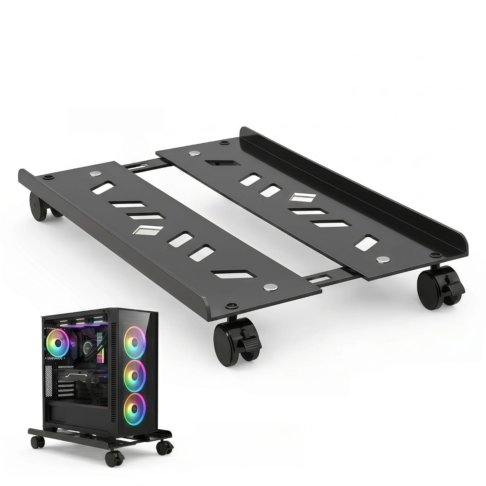 Adjustable Mobile CPU Stand, Rolling Computer Tower Holder, Locking Caster Wheel
