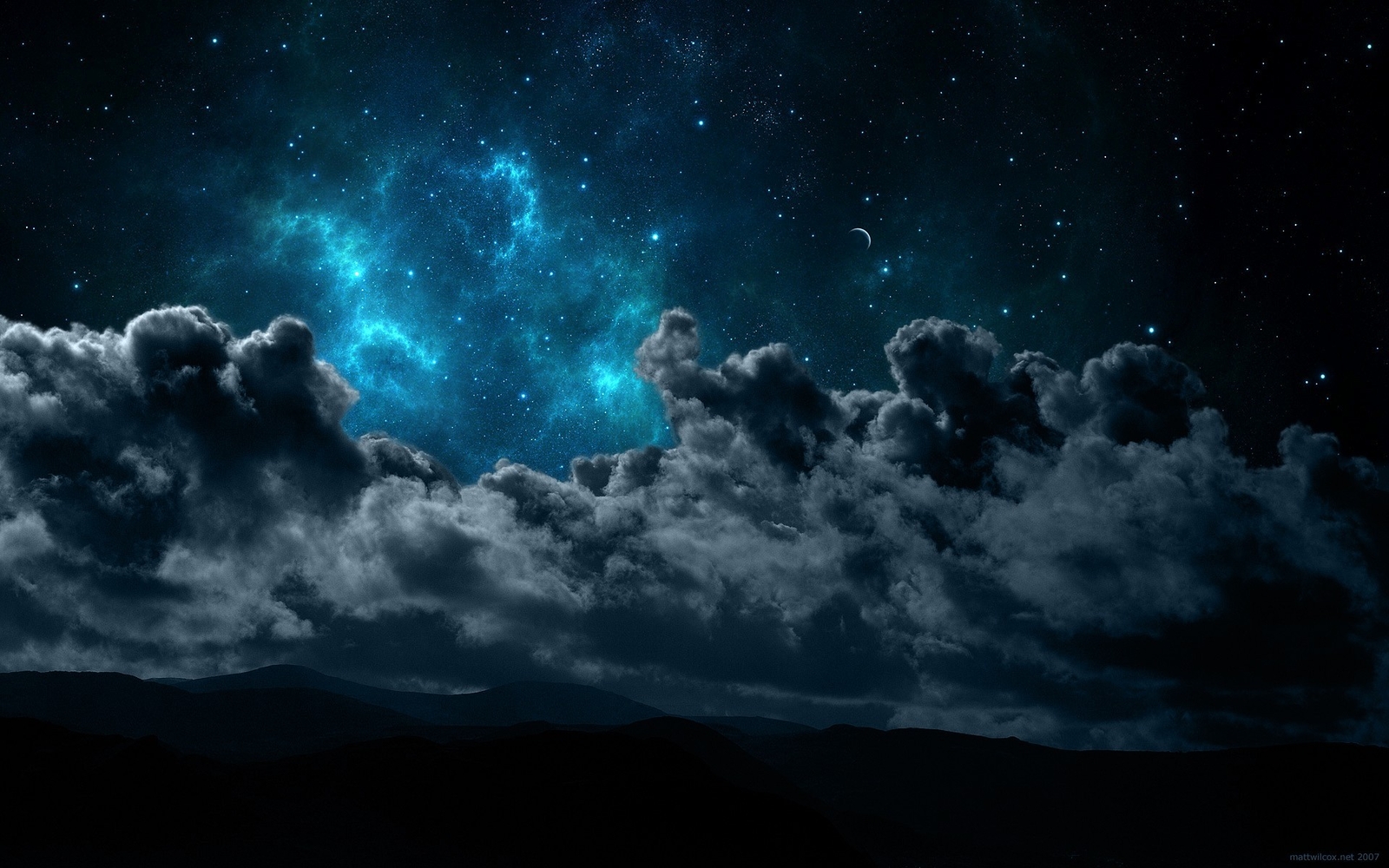 Landscape space stars clouds night mountains silhouette Custom Gaming Mat Desk