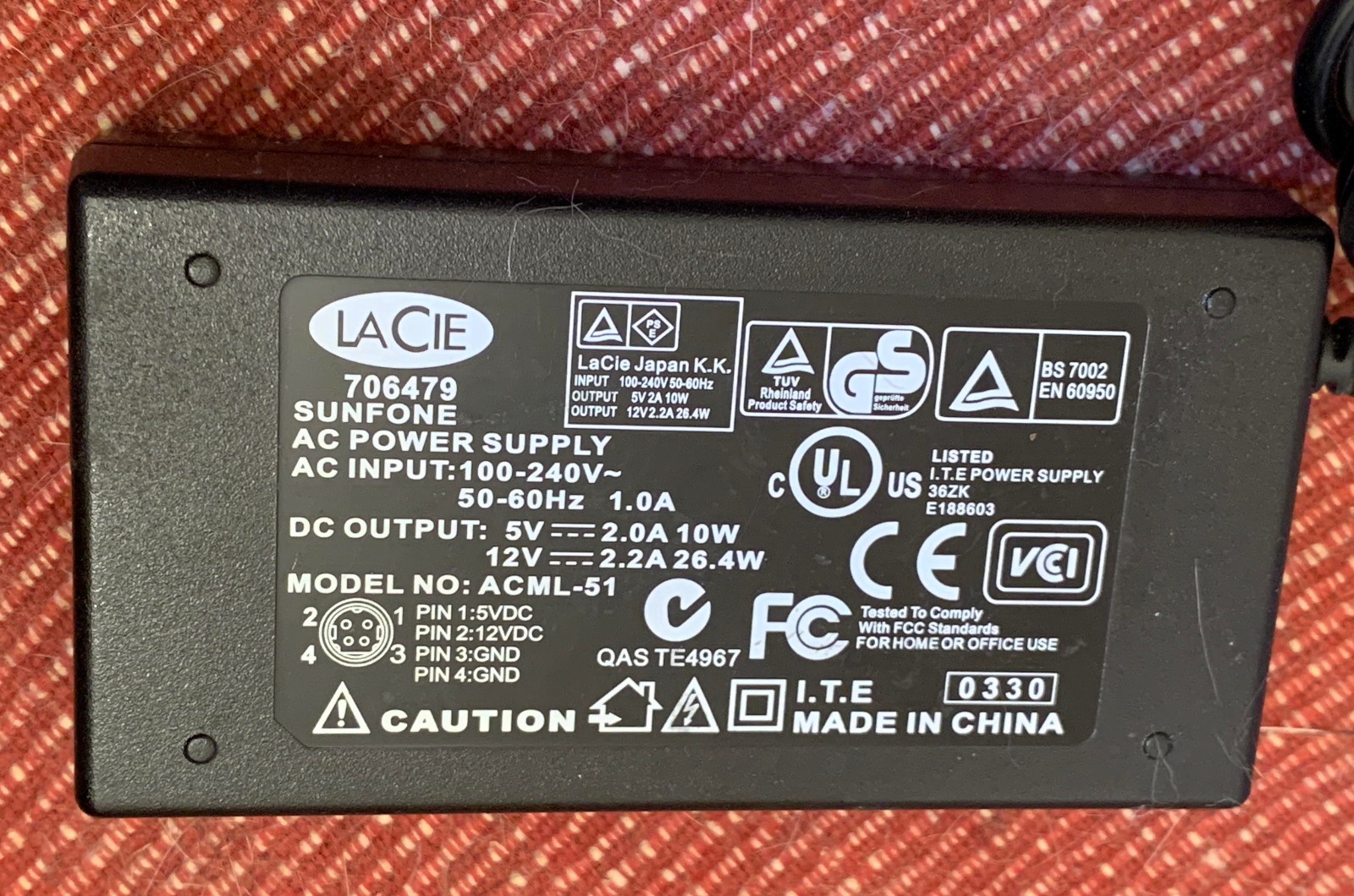Power Supply LaCie 706479 Sunfone Model No. ACML-51 - Pre owned