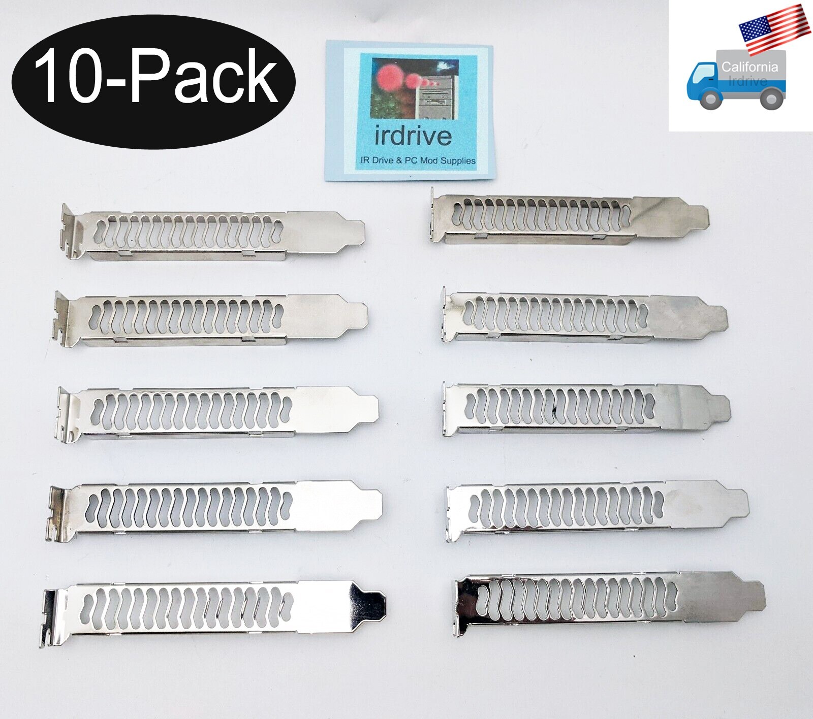 NEW 10-Pack Chrome PC Case Air Ventilated Addon Card Expansion Slot Cover Plates