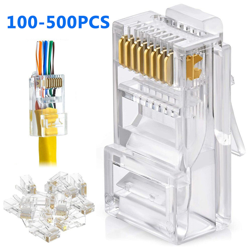 100x RJ45 Pass Through Modular Plug Network Cable Connector End 8P8C CAT6 CAT5