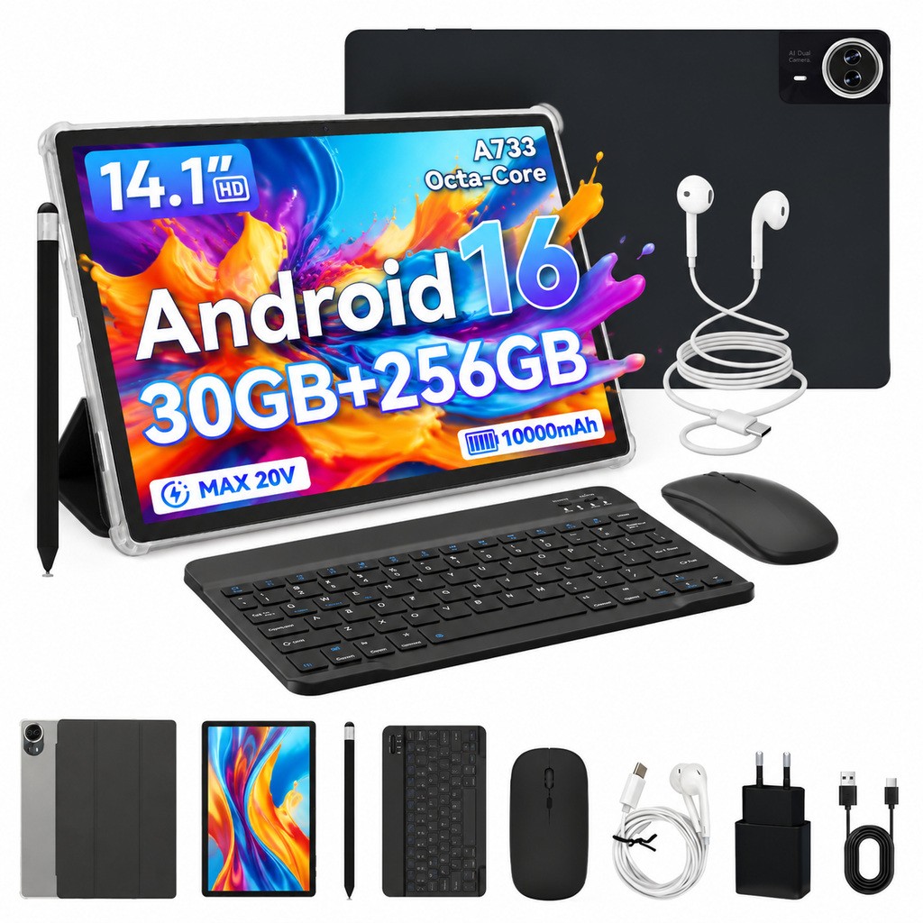 14 Inch IPS LCD HD Touchscreen Tablet Android 16 30GB RAM 256GB ROM Dual Camera