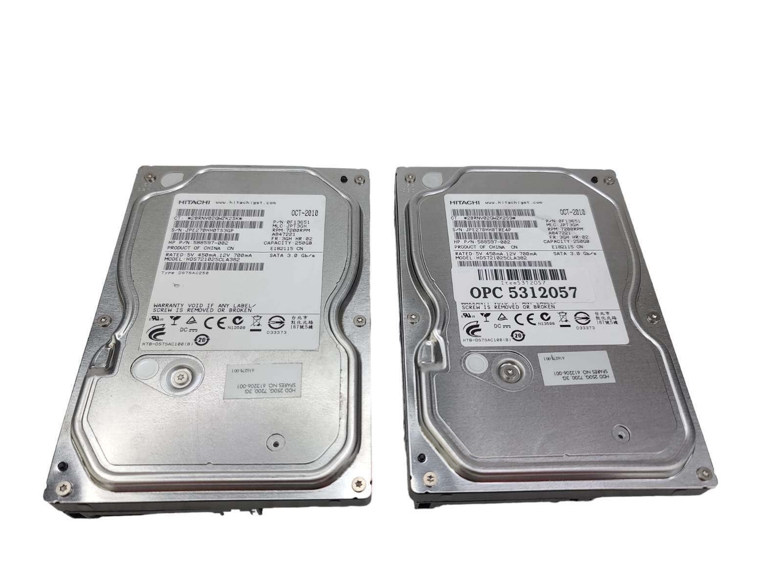 Lot Of 2 Hitachi HDS721025CLA382 250 GB 3.5 in SATA II Desktop Hard Drive