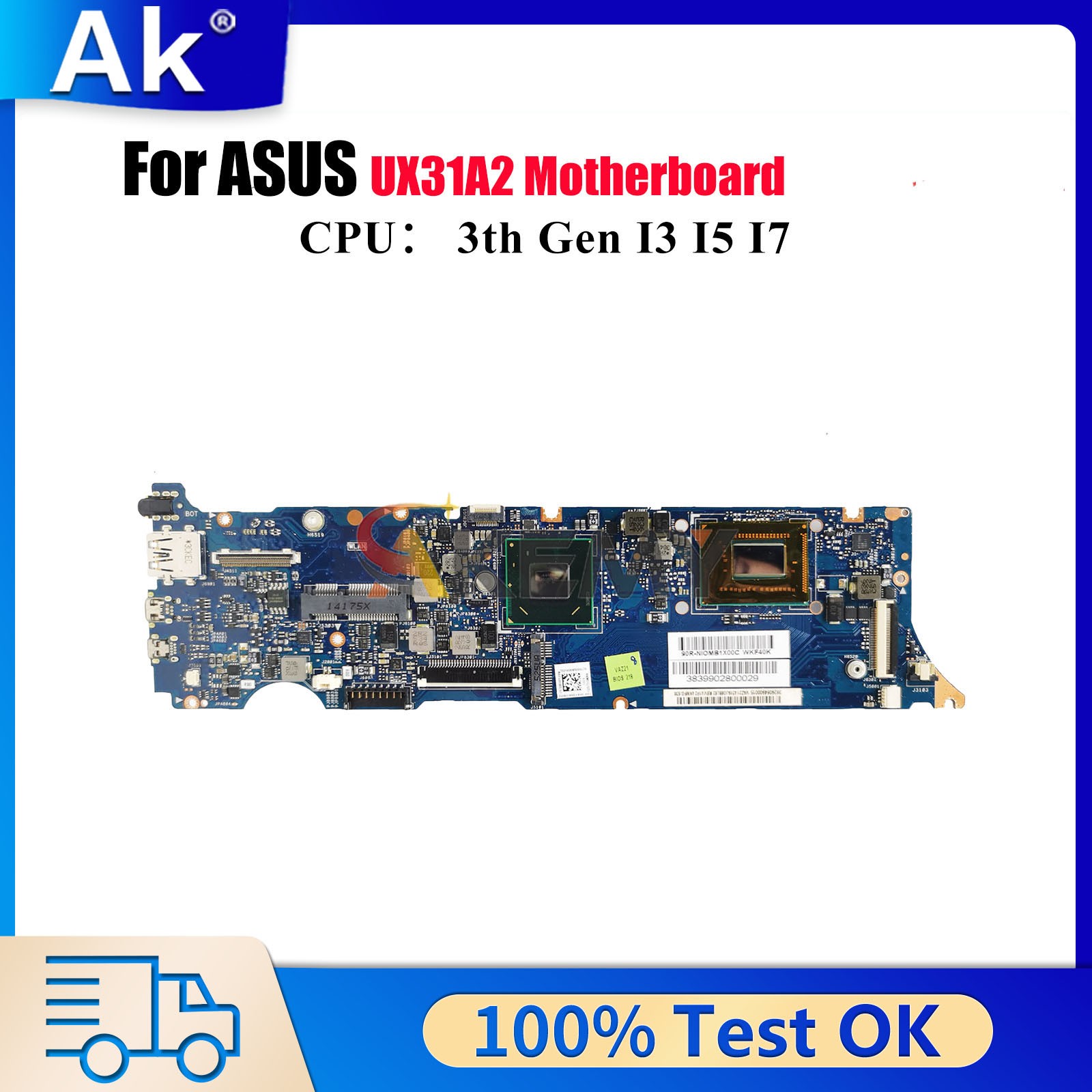 UX31A2 Laptop Motherboard For ASUS ZenBook UX31A Mainboard W/ I3 I5 I7 CPU