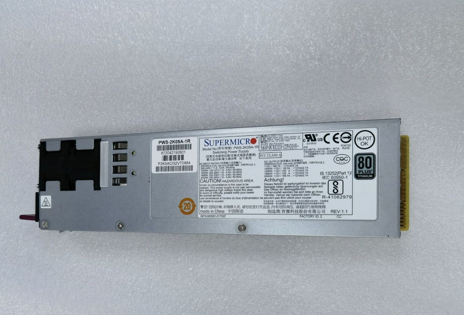 Supermicro 2000W PSU Power Supply PWS-2K05A-1R 80 Plus Titanium