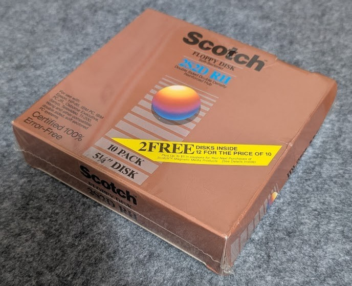 Vintage 1986 NOS Scotch Floppy Disk 10 Pack Box 1S2D RH 5 1/4"