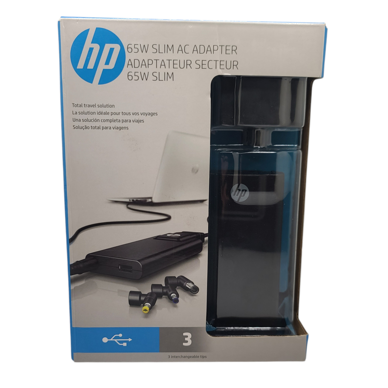 HP 65W Slim AC Adapter G6H47AA w/ 3 Interchangeable Tips *Factory Sealed*