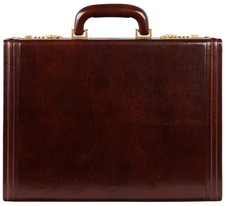 Time Resistance Leather Attache Case - Full Grain Italian 15 inches, Brown picture