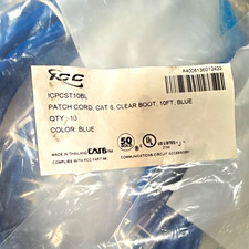 ICC ICPCST10BL Cat 6 RJ-45 Ethernet Patch Cable 10 ft Blue Clear Boot picture