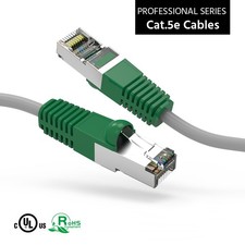 50Ft CAT5E Shielded Crossover Cable Gray Wire/Green Boot picture