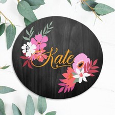 Custom Name Dark Wood Flowers Mouse Pad Mat Office Desk Table Accessory Gift picture