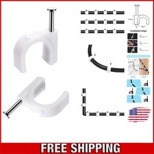 100 Pcs 8mm White Cable Clips with Steel Nails - Elegant Cable Management picture
