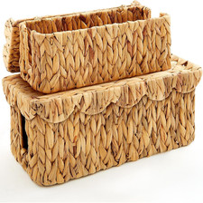 Patelai 2 Pack Scalloped Cable Management Box Water Hyacinth, Natural Color picture