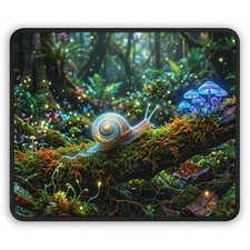 Glowing Snail Forest Gaming Mouse Pad | Fantasy Mushroom Moss Scene picture