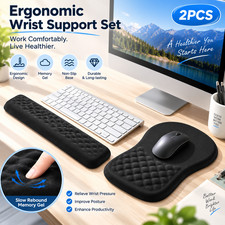2-in-1 Keyboard Wrist Rest and Mouse Pad Set Ergonomic Memory Gel Non Slip Black picture