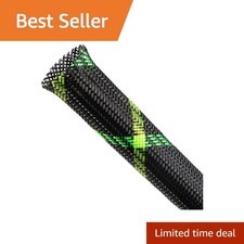 Kelepu Expandable Braided Cable Sleeving, Black Green Yellow, 5/8