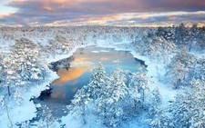 Landscape winter forest lake snow trees reflection Custom Gaming Mat Desk picture