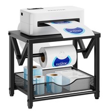 Metal Thermal Label Printer Holder with Drawer for Roll & Fanfold Labels Black picture