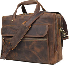 Augus Leather Briefcase for Men Business Travel Messenger Bags 15.6 Brown  picture