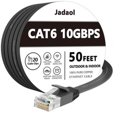 Jadaol Cat6 Ethernet Cable 20FT Flat RJ45 10Gbps Network Patch Cord White picture